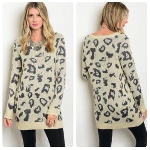 Leopard Print Sweater - Cream and Gray